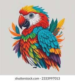 Colorful parrot face drawing vibrant vivid colored t-shirt design vector illustrations. Majestic colorful bird