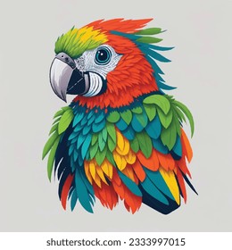 Colorful parrot face drawing vibrant vivid colored t-shirt design vector illustrations. Chromatic bird charm