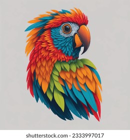 Colorful parrot face drawing vibrant vivid colored t-shirt design vector illustrations. Technicolor feathered guardian