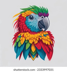 Colorful parrot face drawing vibrant vivid colored t-shirt design vector illustrations. Vibrant feathered beauty
