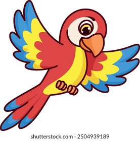 Icono colorido de dibujos animados de vuelo de loro. Pájaro exótico