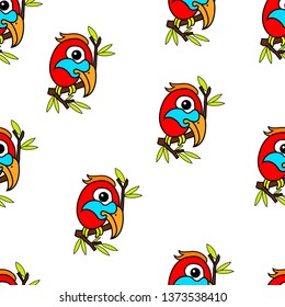 colorful Parrot on tree branch seamless pattern vector