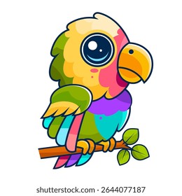 A colorful parrot is perched on a branch. The bird s bright colors and its position on the branch create a sense of liveliness and energy