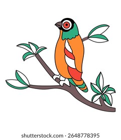 papagaio colorido empoleirado na ilustração de galho folhoso