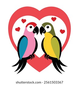 Colorful Parrot Valentine Love Icon Illustration.