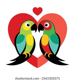 Colorful Parrot Valentine Love Icon Illustration.