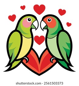 Colorful Parrot Valentine Love Icon Illustration.