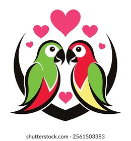 Colorful Parrot Valentine Love Icon Illustration.