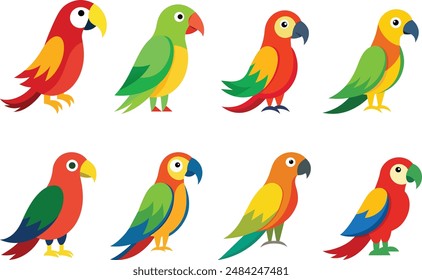 Colorful parrot vector illustration icons.