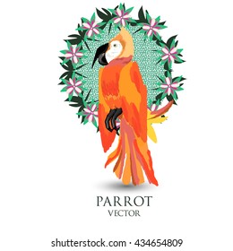 Colorful parrot vector illustration on flower background. Good for invitation, card, poster, and print design.
