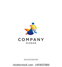 colorful parrot wearing suit and tie vector logo template. eps10