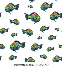 Colorful parrotfish pattern on white background