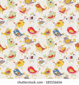 colorful parrots in jungle. funny seamless pattern - ideal for children room or book.