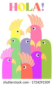 colorful parrots says hola to you! vector EPS 10