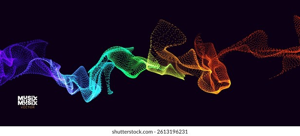 Colorful Particle Wave Sound Visualization with Abstract Gradient Flow, Ideal for Music, Audio Tech, and Vibes. Perfect for Concerts, Apps, or Futuristic Design. Vector Illustration.