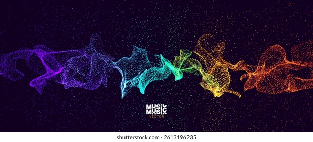 Colorful Particle Wave Sound Visualization with Abstract Gradient Flow, Ideal for Music, Audio Tech, and Vibes. Perfect for Concerts, Apps, or Futuristic Design. Vector Illustration.