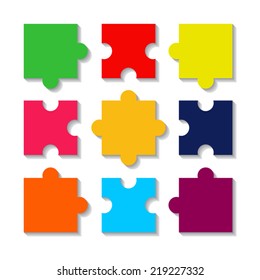 Colorful parts of puzzles with shadow