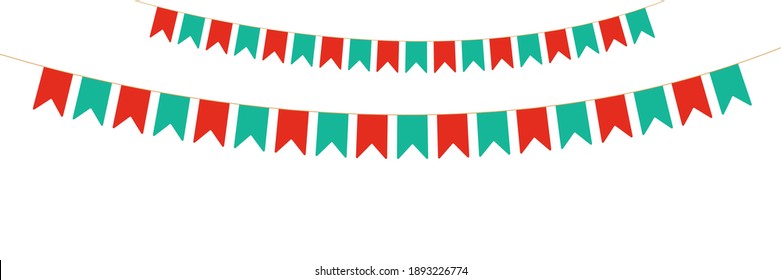 Colorful Party Background with Flags Vector. Green and red