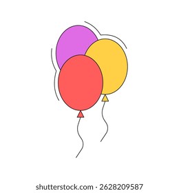 Colorful Party Balloons Icon. Bunch of Balloons for Birthday and Party. Flying balloon with rope. Anniversary design. Vector illustration.
