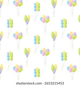 Colorful Party Balloons Seamless Pattern. Soft Pastel Color. Party Background. Vector Illustrations