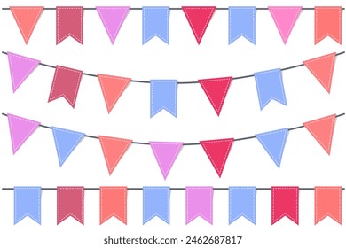 Colorful party with bunting flags flat vector isolated on white background.
