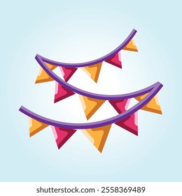 Colorful party bunting illustration featuring two strings of triangular flags, perfect for celebrations and festive events.