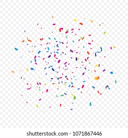 Colorful Party Confetti And Ribbon Falling On Transparent Background. Vector Illustration