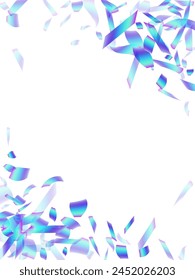 Colorful party confetti scatter vector background. Blue  hologram elements new year decor. Cracker poppers falling confetti. Prize event decor illustration. Gift streamers.