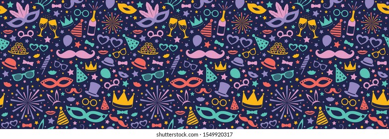 Colorful party elements on background - seamless texture. Vector