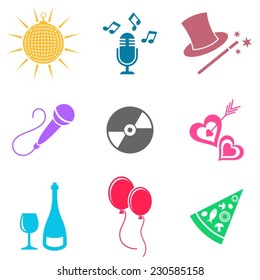 Colorful party and entertainment icons vector silhouette collection