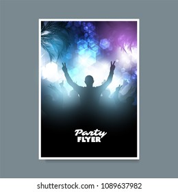 Colorful Party or Festival Poster, Placard, Flyer or Cover Design Template with Crowd Silhouette in the Dark