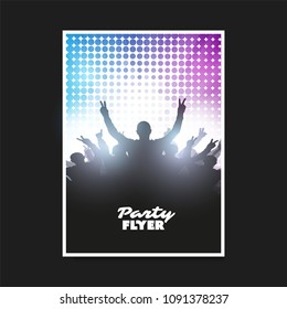 Colorful Party or Festival Poster, Placard, Flyer or Cover Design Template with Crowd Silhouette in the Dark