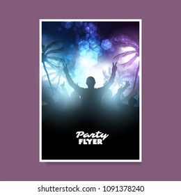 Colorful Party or Festival Poster, Placard, Flyer or Cover Design Template with Crowd Silhouette in the Dark