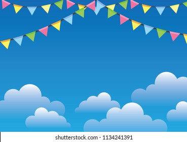 Colorful party flag with afternoon sky vector background.