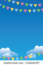 Colorful party flag with afternoon sky vector background.
