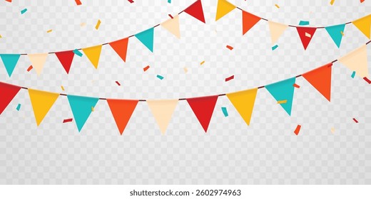Colorful party flags background vector illustration for celebration.
