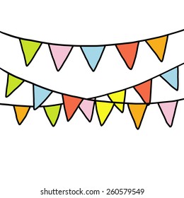 colorful party flags / cartoon vector and illustration, hand drawn style, isolated on white background.
