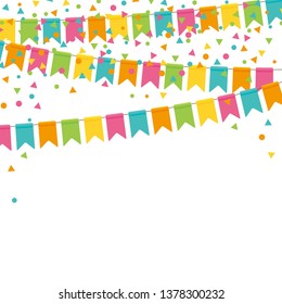 Colorful party flags and confetti background illustration