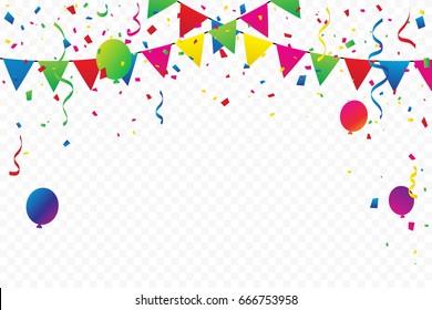 Colorful Party Flags Confetti Balloon Falling Stock Vector (Royalty ...