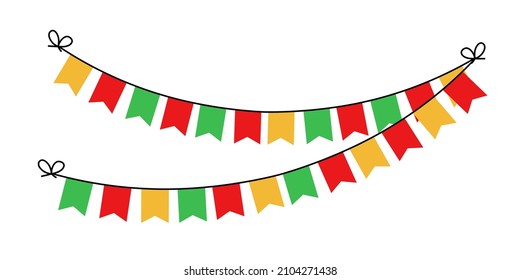 Colorful Party Flags And Confetti. Celebration and Party. Surprise Banner. Holiday background with hanging flags. Festa junina brazil. Vector Illustration