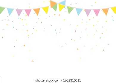 Colorful Party Flags And Confetti On White Background. Celebration & Party. Surprise Banner. festa junina brazil. Vector Illustration