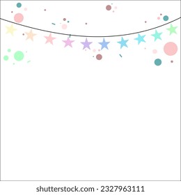 Colorful Party Flags With Confetti And Ribbons Falling on transparent background. Celebration Event and Happy Birthday. Multicolored. Vector star shape.