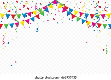 Colorful Party Flags Confetti Balloon Falling Stock Vector (Royalty ...