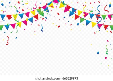 Colorful Party Flags Confetti Ribbons Falling Stock Vector (Royalty ...