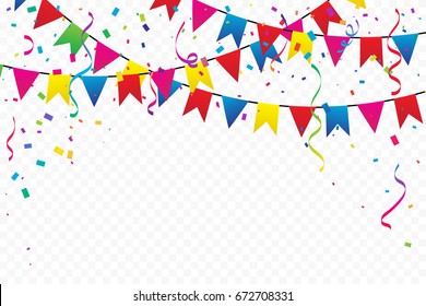 Colorful Party Flags Confetti Ribbons Falling Stock Vector (Royalty ...