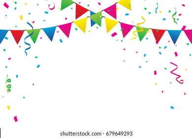 colorful party flags confetti ribbons falling stock vector royalty free 679649293 colorful party flags confetti ribbons