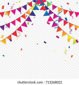 Colorful Party Flags Confetti Ribbons Falling Stock Vector (Royalty ...