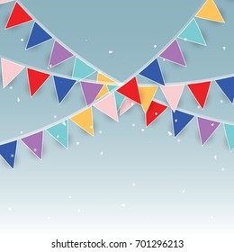 Colorful party flags and confetti stock vector