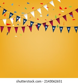 Colorful party flags for decoration. Concept 4th of July USA independence day celebration.