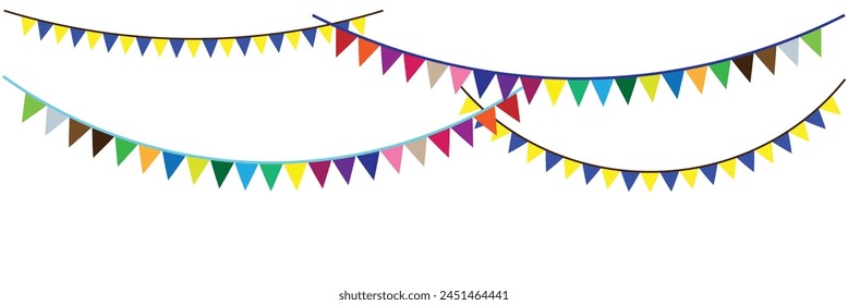 Colorful party flags. Garland with flags. Decorative colorful party pennants for birthday celebration, festival and fair decoration. Vector illustration. Eps file 385.